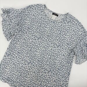 Womens Tiered Ruffle Sleeve Blue Cheetah Print Blouse Size Large Top Heimish USA